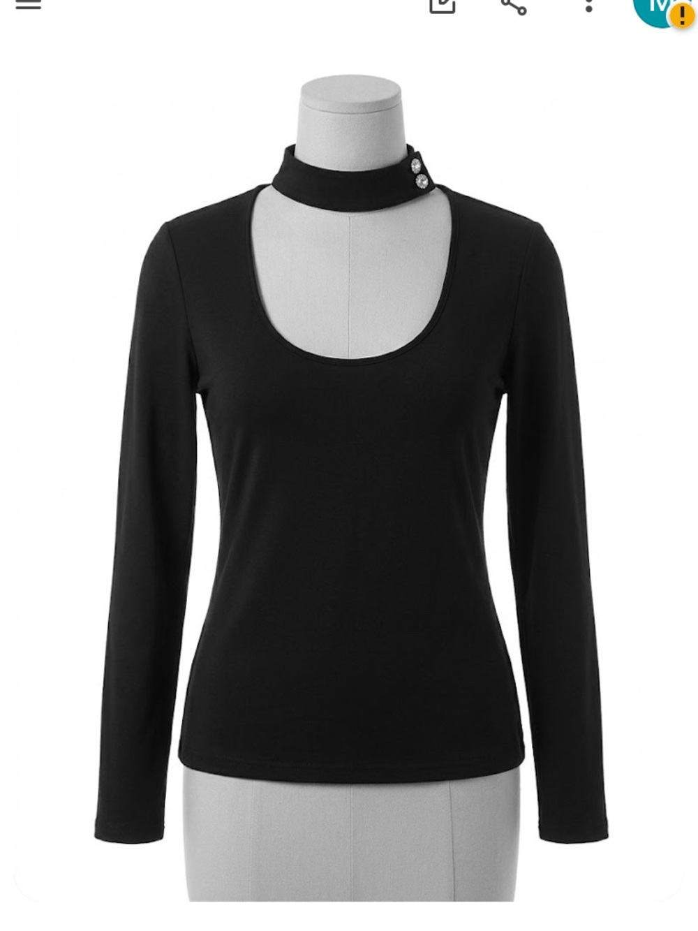 PattyBlack Long-Sleeve Scoop Neck Top with Decorative Choker